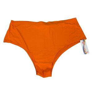 Cheek Boss Women's High-Waisted Orange Bikini Bottoms 2XL Nylon & Spandex